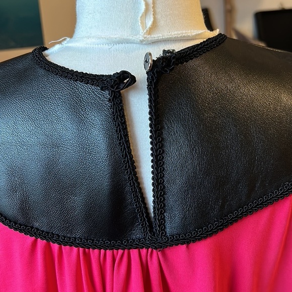 TEYXO Pink Dress Party Shapeless Dress Hot Pink with black collar - Picture 6 of 13